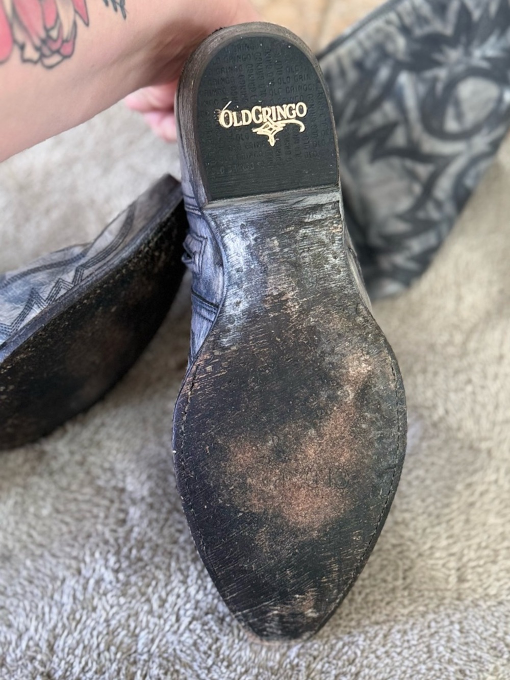 Old Gringo Gray Distressed Embroidered Cowboy Boots - Picture 6 of 10
